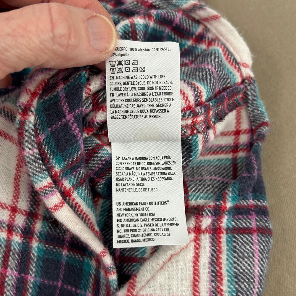 American Eagle Flannel Shirt Womens Small Red White Mixed Plaid Relaxed Grunge - Picture 7 of 10